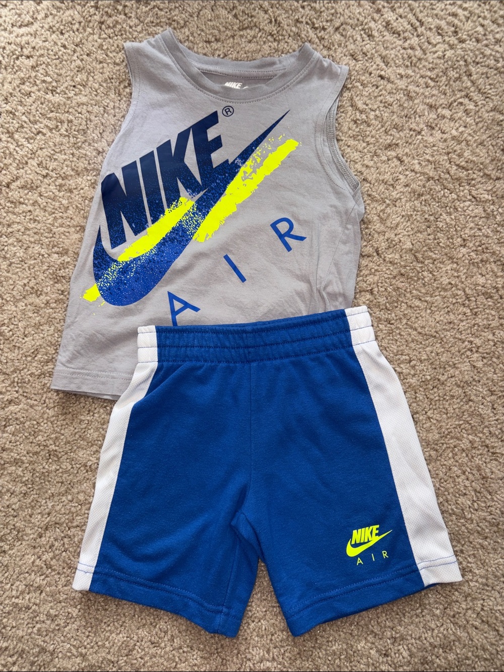 Nike Gray, Blue & Neon Yellow Kids Tank Top and Shorts Set